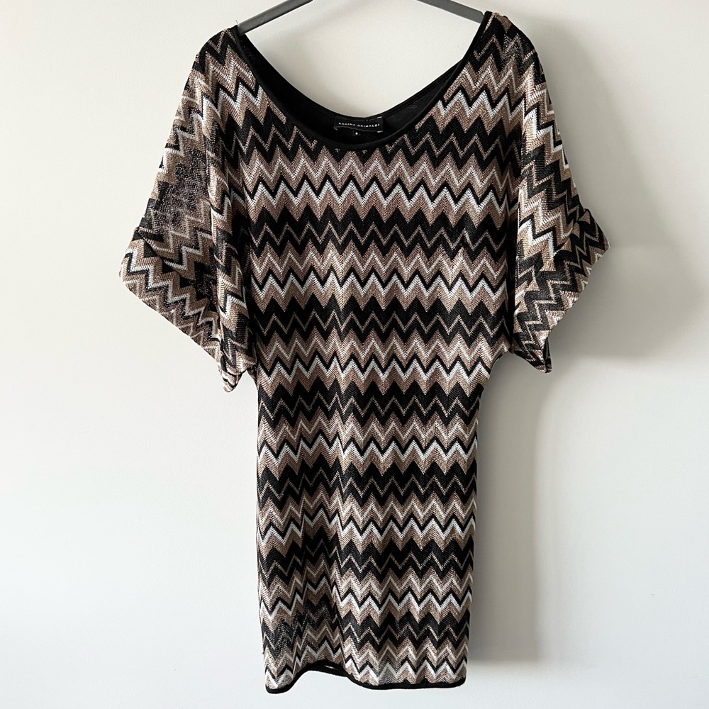 Karina Grimaldi Knit Mini Dress Chevron Dolman Sleeves N13